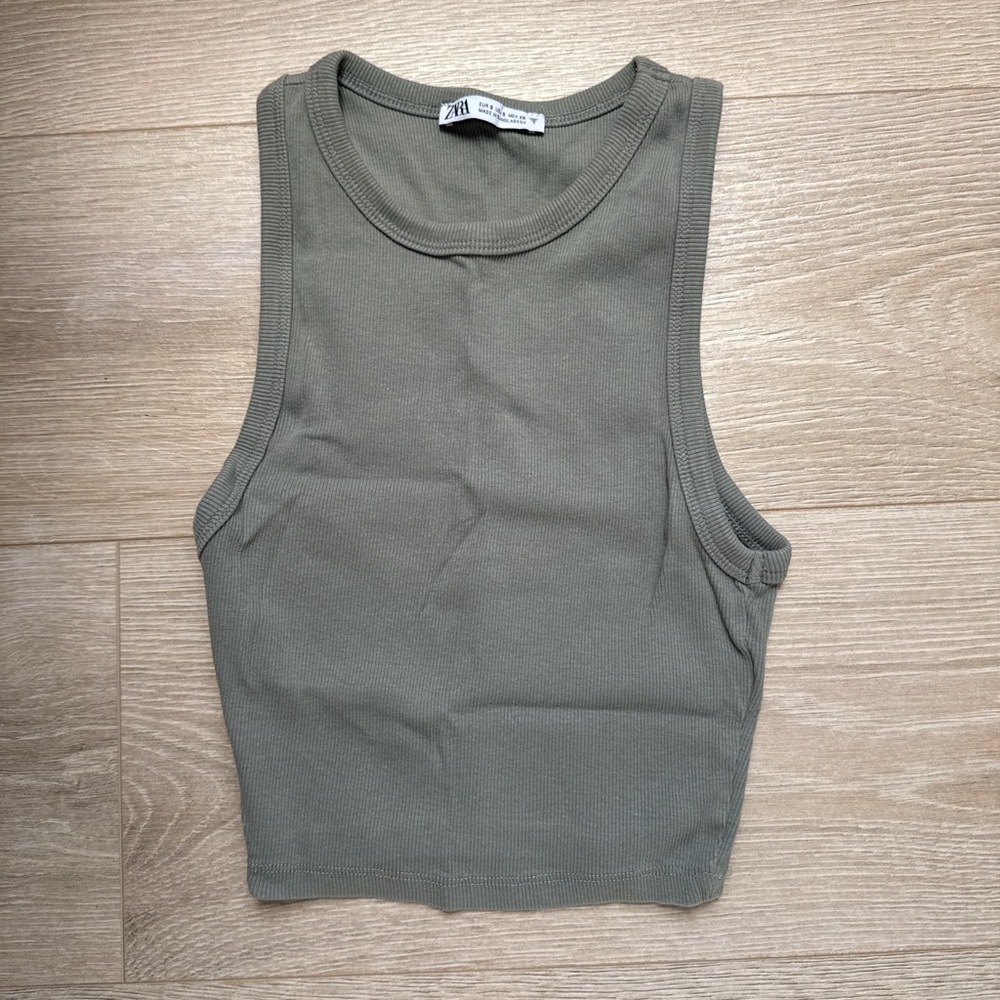 Zara Khaki Sleeveless Ribbed Top